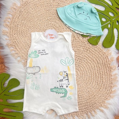  Macacão Manga Curta We Are Going to Explorer e Bucket - Off White e Verde